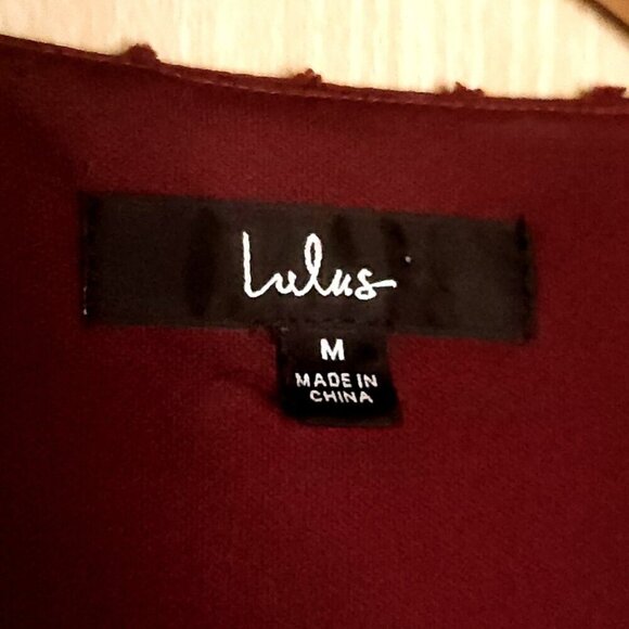 Lulus Red Maroon Womens Swiss Dot Short Sleeve Wrap Midi Dress Medium - Picture 9 of 10